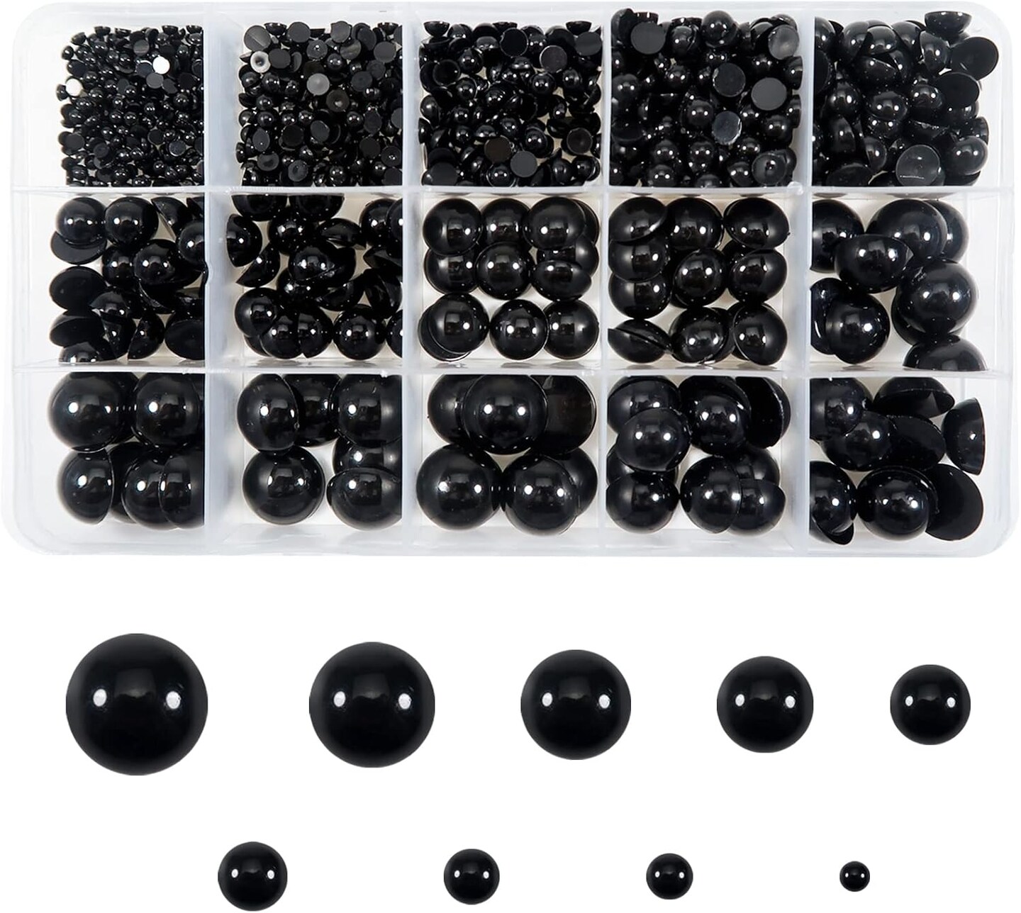 830pcs Round Black Plastic Doll Eyes – 3mm to 16mm Flatback Button Craft Eyes for Amigurumi, Plush Animals, and DIY Dolls