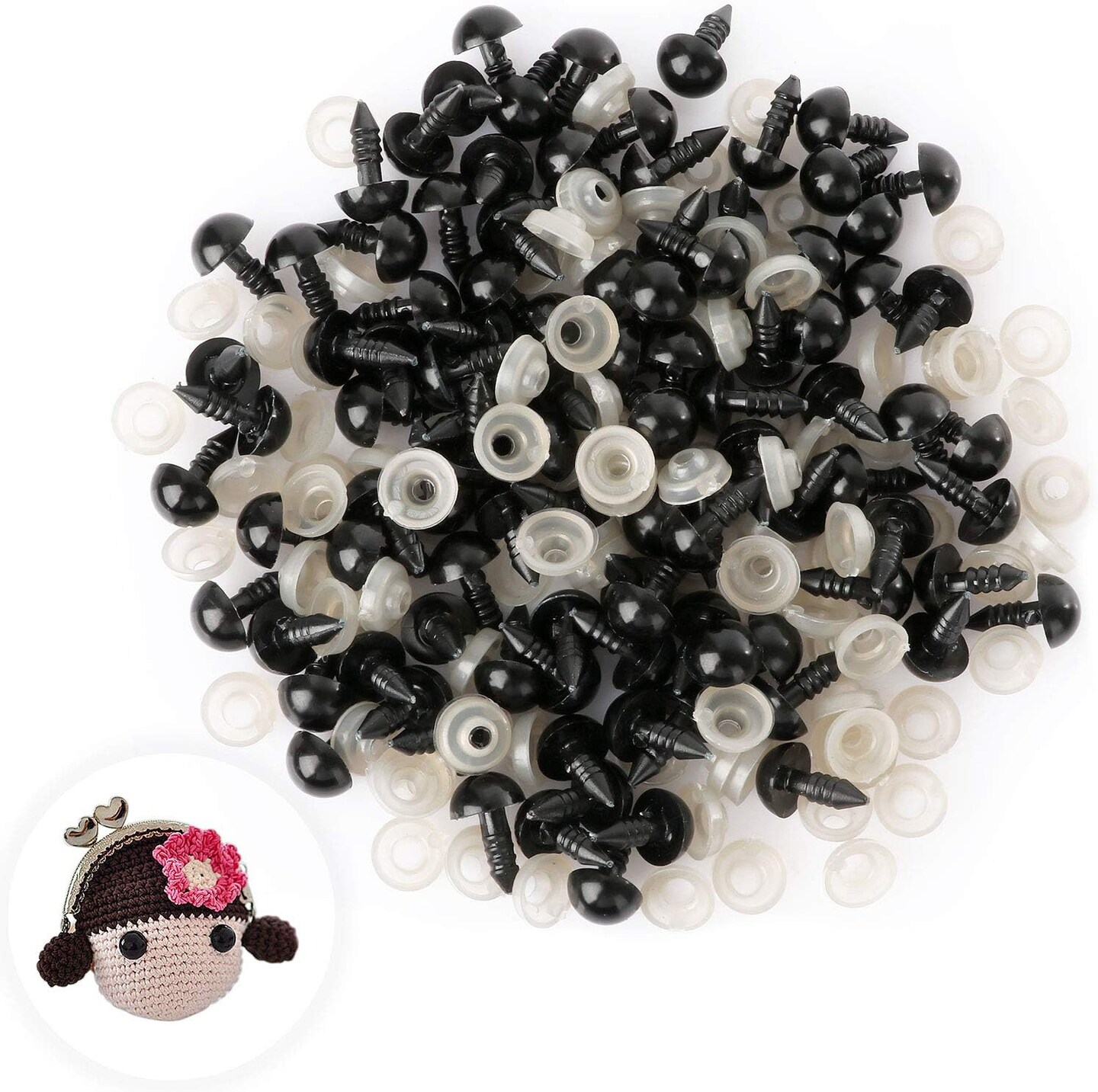100 Pack Plastic Safety Eyes, Black (6mm)
