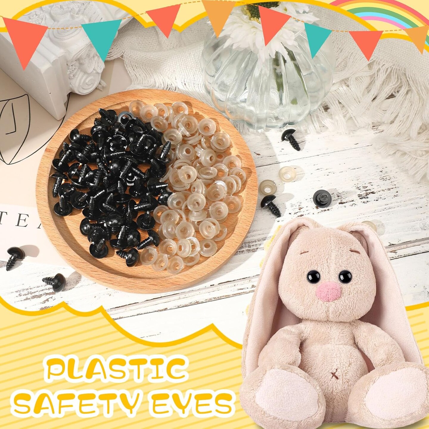 600pcs 12mm Black Safety Eyes with Washers – Plastic Crochet Eyes for Amigurumi, Dolls, Stuffed Animals & DIY Plush Craft Making Supplies