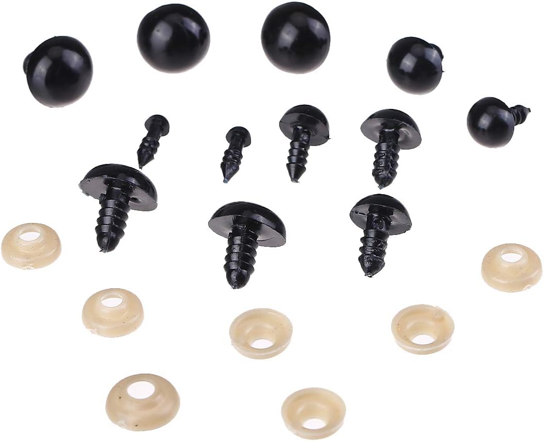 190-Piece Solid Black Plastic Safety Eyes with Washers – 5mm to 14mm for Amigurumi, Puppets, Plush Toys, Teddy Bears & DIY Crafts