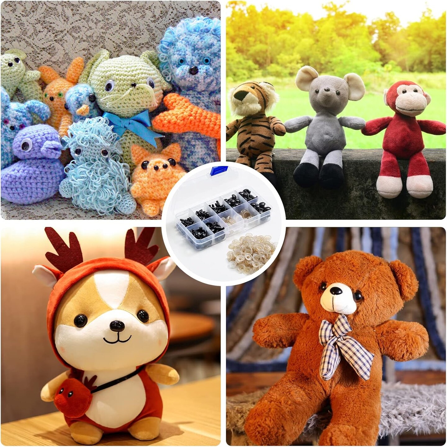 270PCS Black Plastic Safety Eyes & Noses with Washers – Assorted Sizes for Amigurumi, Dolls, Teddy Bears, and Plush Crafts