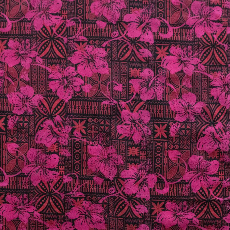 1 Yard Hibiscus Tapa Print Polyester Fabric for Crafts, Apparel, and Home D&#xE9;cor 60 Inch Width