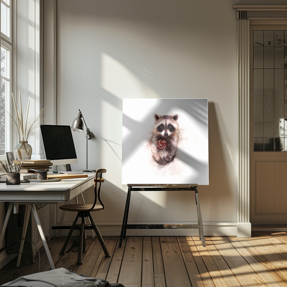 Baby Racoon Square Canvas Art | Modern Home Wall Decor 24x24 Canvas - Corporate Office Art