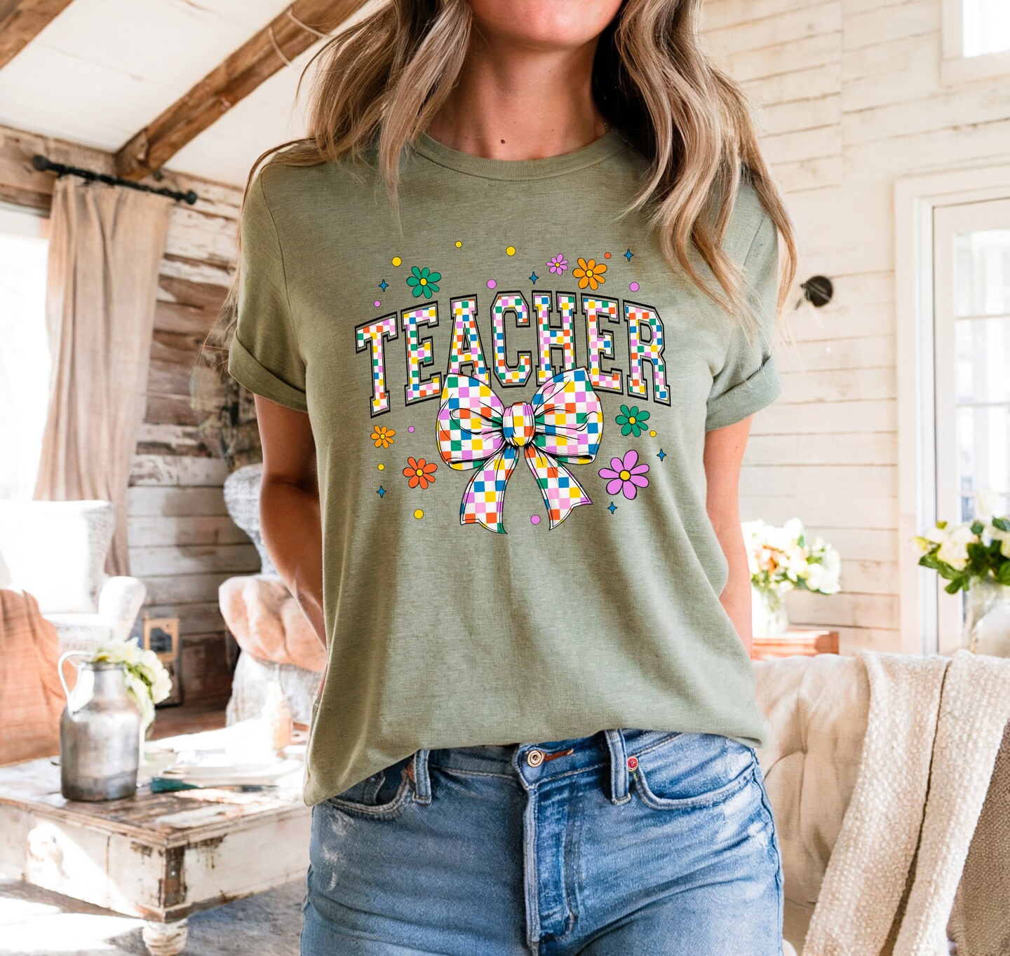 Colorful Checkered Teacher Coquette Shirt, Teacher Gift, Back to