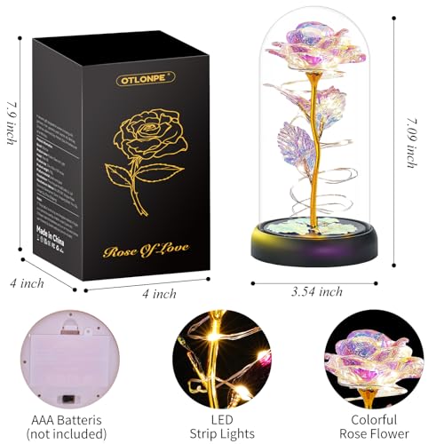 Rose Mothers Day Flowers Gifts for Mom from Daughter Son, Birthday Gifts for Women Wife Mom Grandma Nana, Light Up Rose Flowers in Glass Dome, Gifts for Teacher Mother&#x27;s Day Anniversary