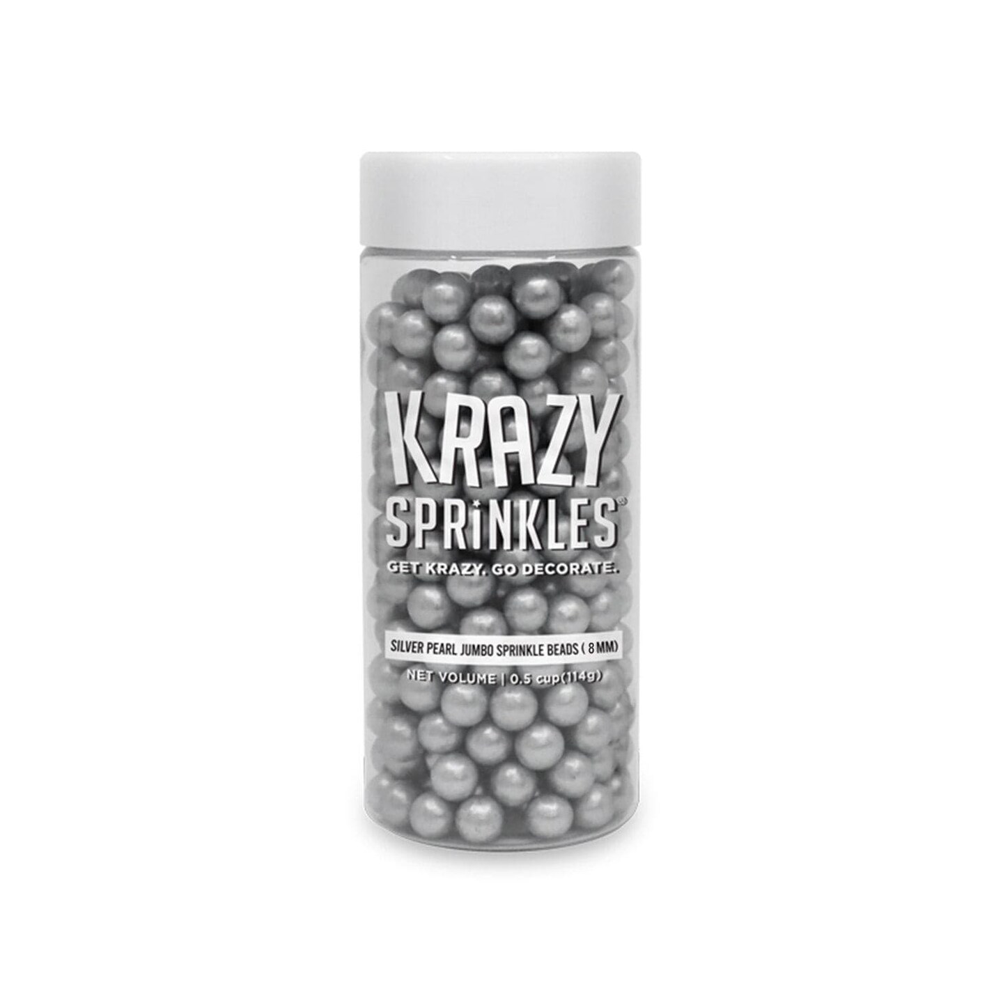 Krazy Sprinkles - Silver Pearl 8mm Beads (1/2 Cup, 1x Jar) for Cakes, Ice Cream & Cookies