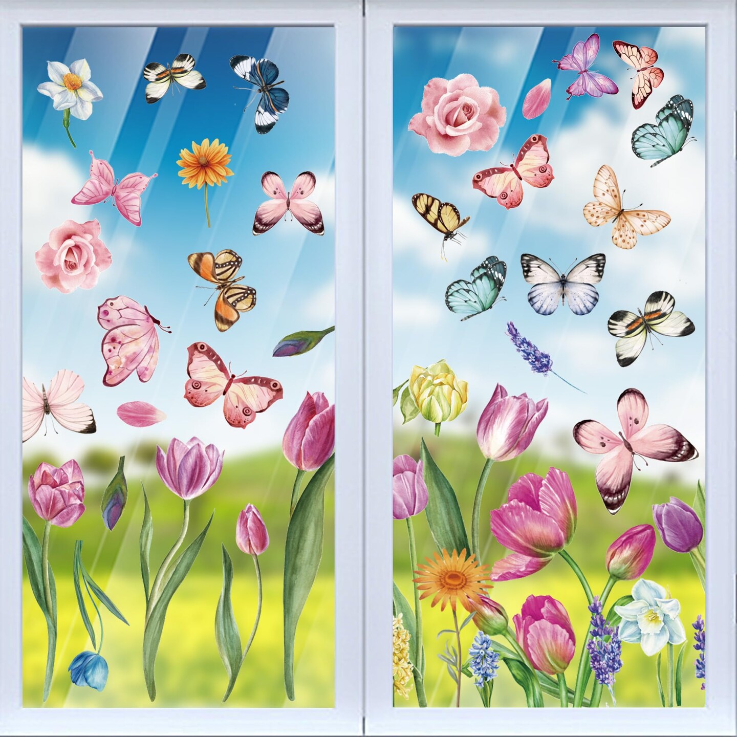 Spring Flower Window clings Decorations Window Decals Stickers for Office Home