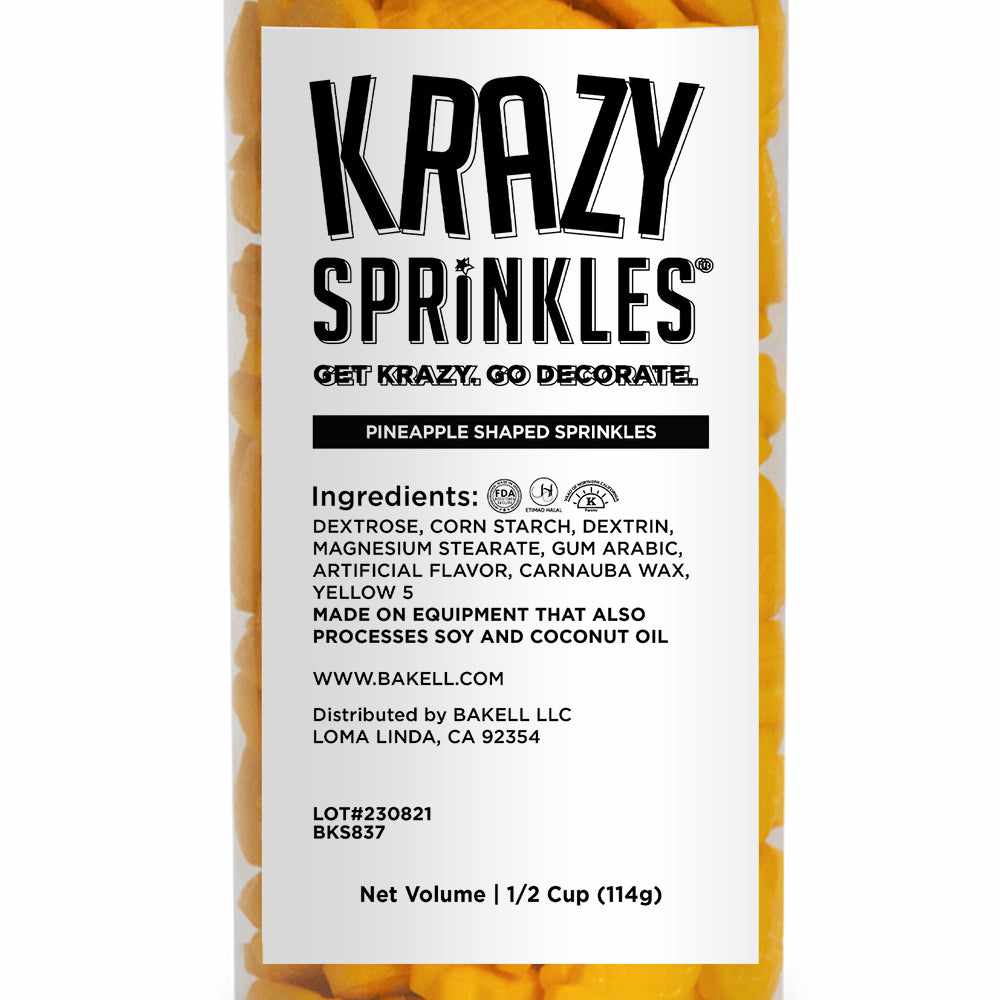 Krazy Sprinkles - Pineapples (1/2 Cup, 1x Jar) for Cakes, Ice Cream & Cookies