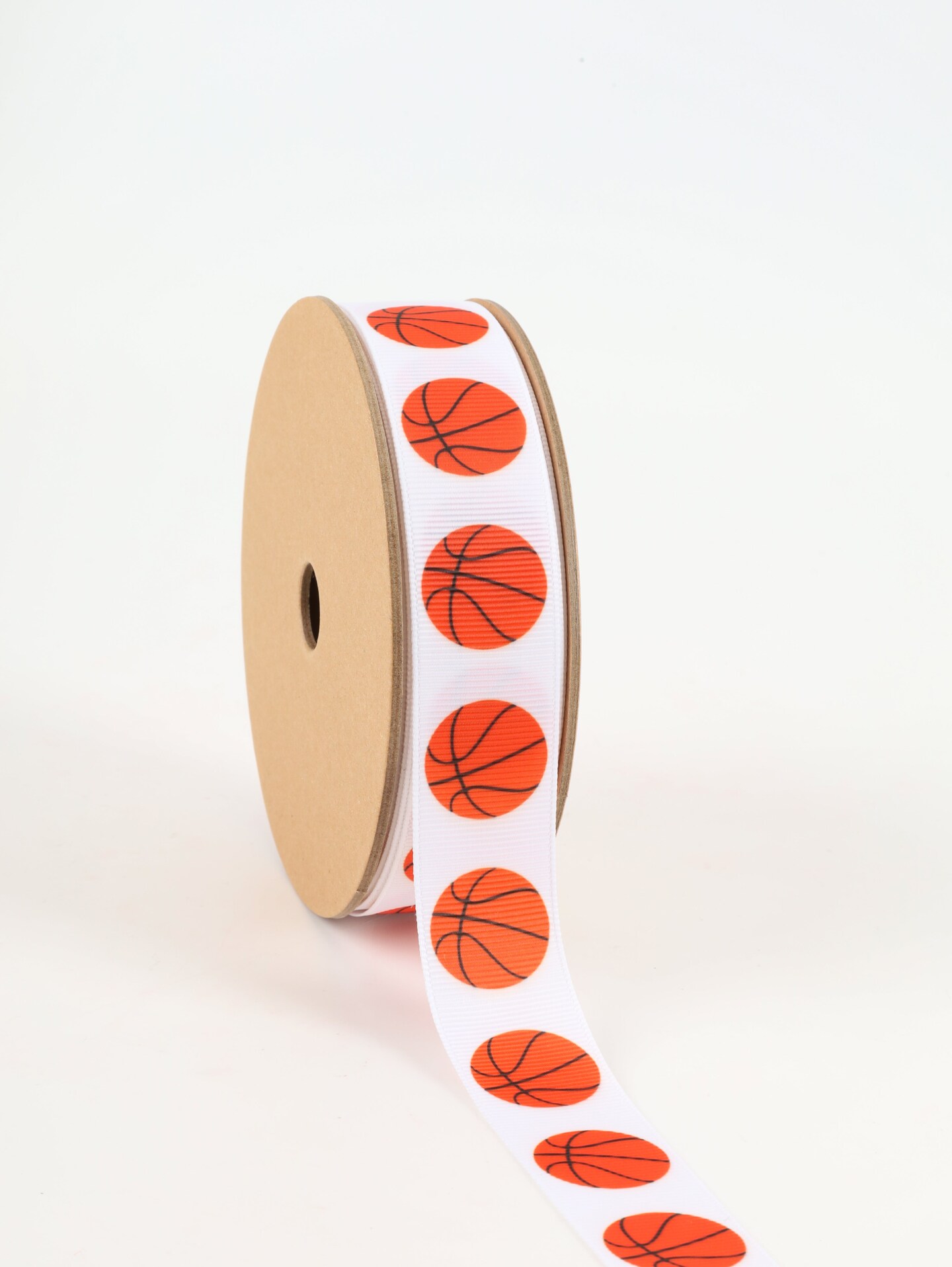 LaRibbons 1" Printed Grosgrain Ribbon | Basketballs on White | 25 Yard Roll