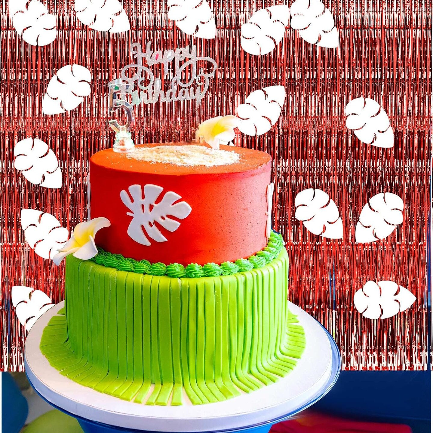 2 Pcs Cartoon Birthday Party Decorations Red Tinsel Foil