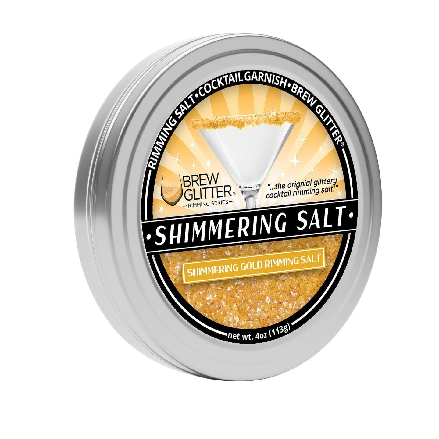 Brew Glitter - Shimmering Gold Rimming Salt (4oz, 1x Bar Tin) Edible Glitter Blended Cocktail Garnish for Mixed Drinks and Beverages