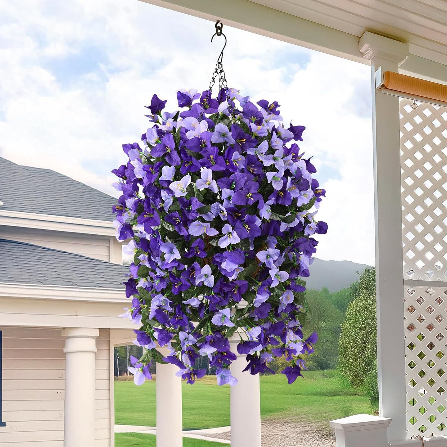 Artificial Faux Flowers Hanging Basket for Outdoor Spring Decor