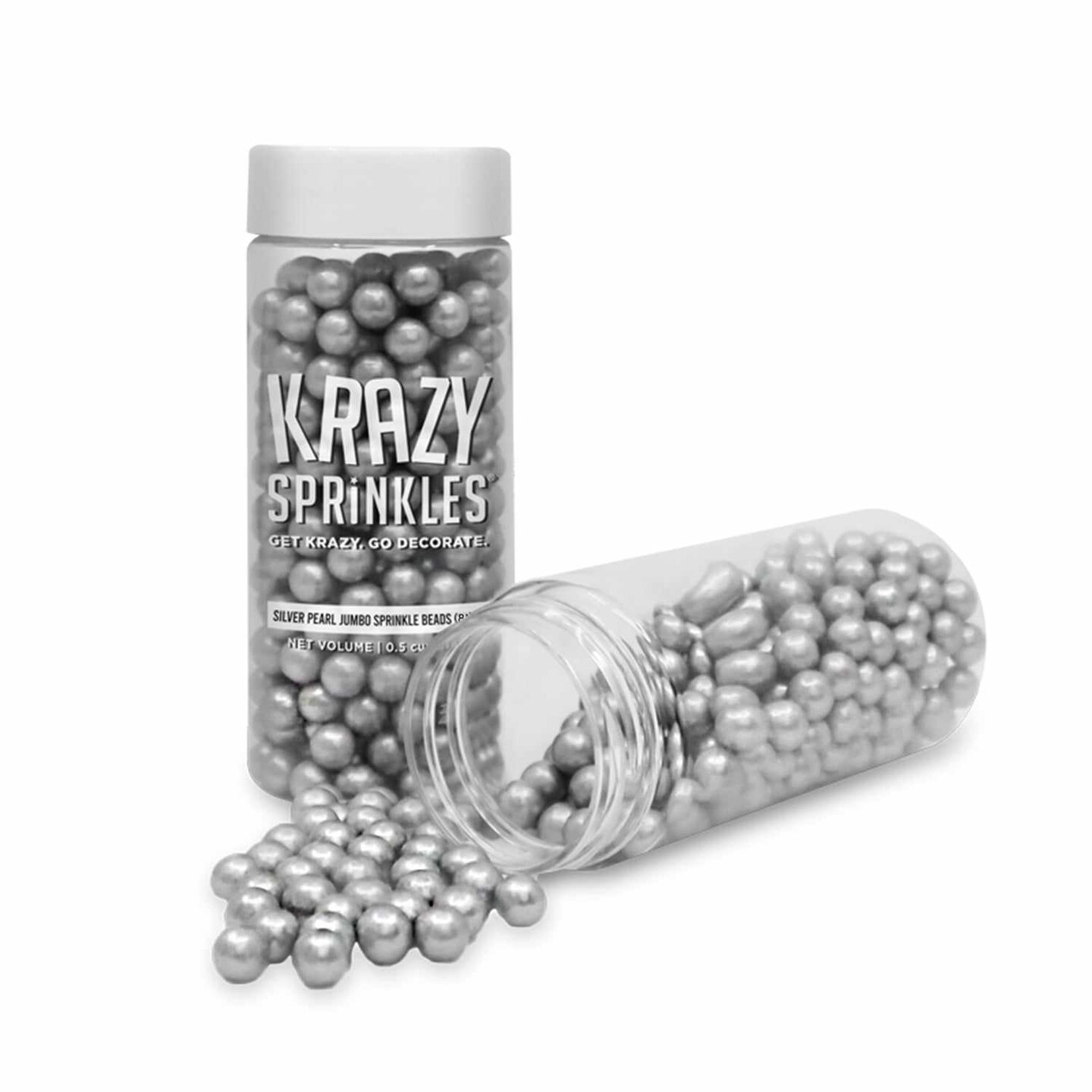 Krazy Sprinkles - Silver Pearl 8mm Beads (1/2 Cup, 1x Jar) for Cakes, Ice Cream & Cookies