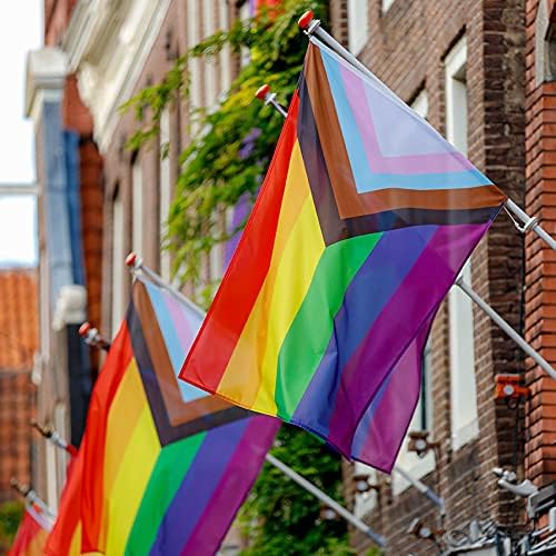 Progress Pride Flag Rainbow Vibrant 3x5ft Poly - Perfect for Showing Your Pride LGBTQ Community Support(1pcs 3x5ft)
