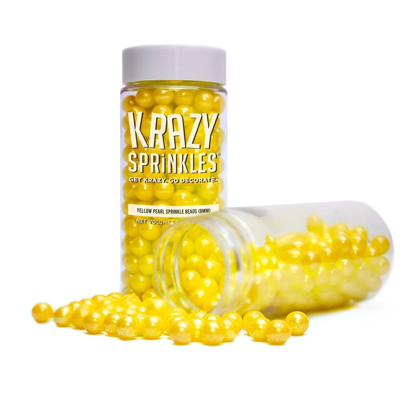 Krazy Sprinkles - Yellow Pearl 8mm Beads (1/2 Cup, 1x Jar) for Cakes, Ice Cream & Cookies