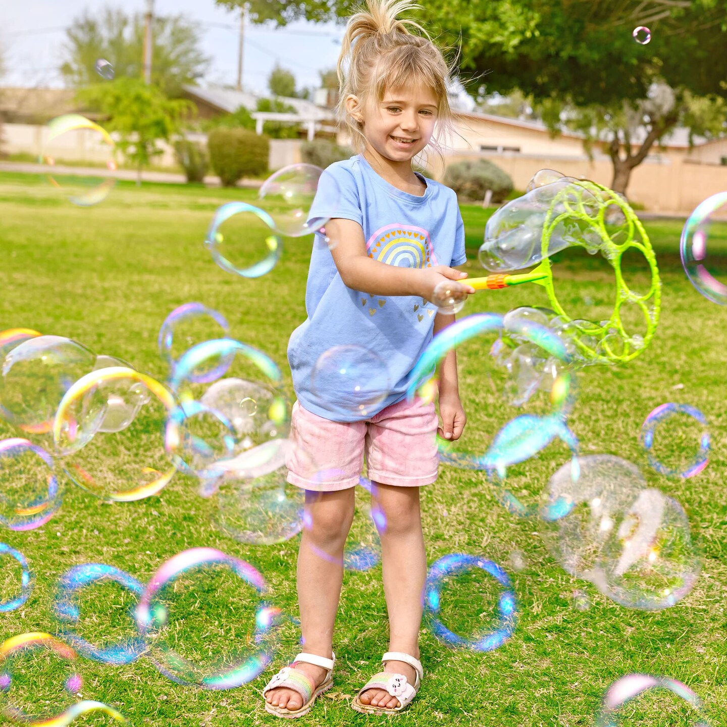 Big Bubble Wands Set with with Tray, 21" Giant Bubble Wands Bulk for Kids, Summer, Outdoor Play Period & Birthday Party & Games, 6 Pcs Solution Suitable, Suitable for All Age People