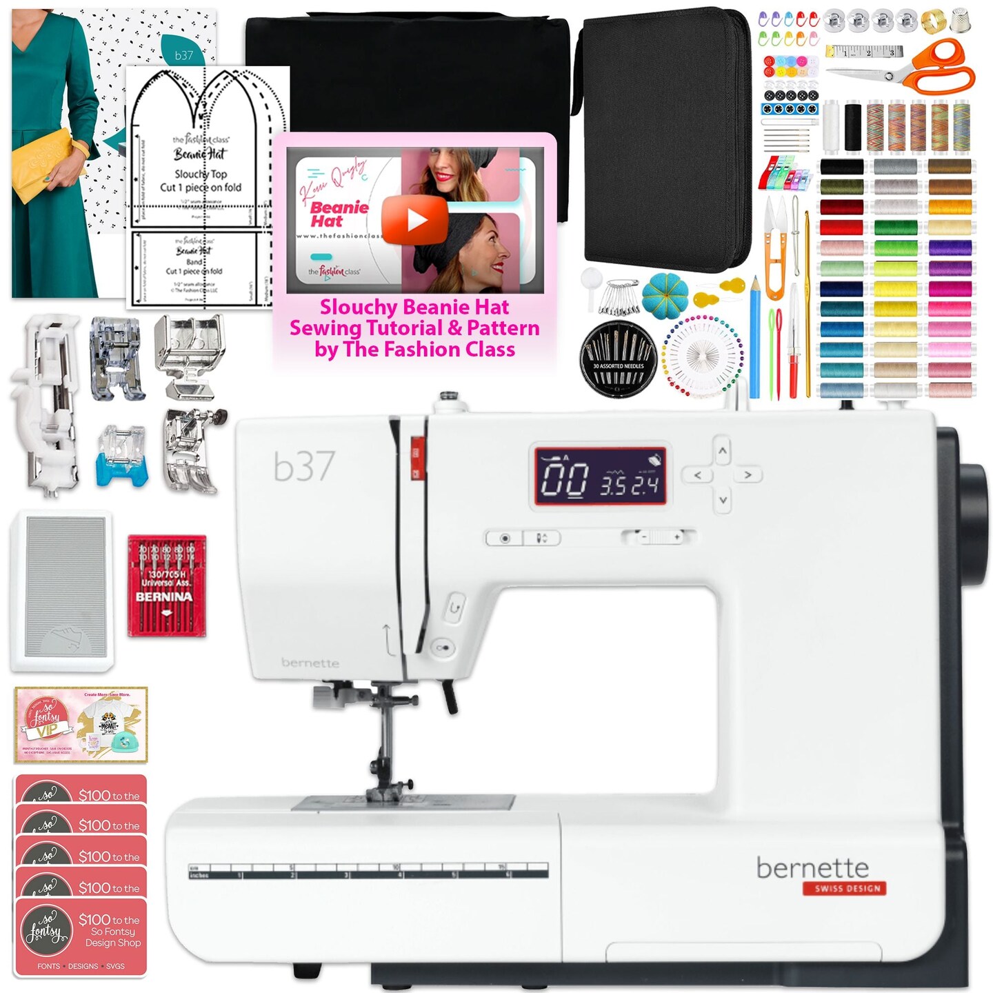 Bernette B37 Sewing Machine Bundle with 250+ Accessories