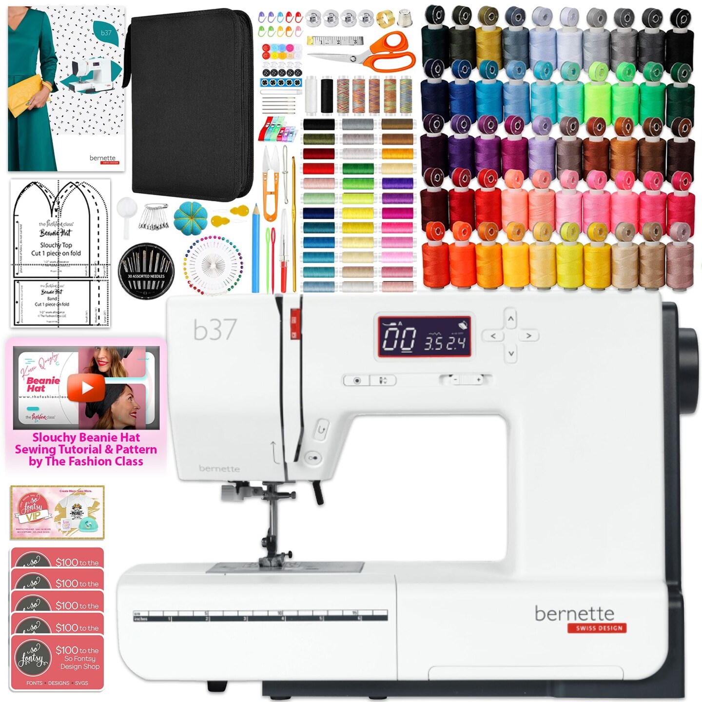 Bernette B37 Sewing Machine with Sewing Thread & 200+ Accessories