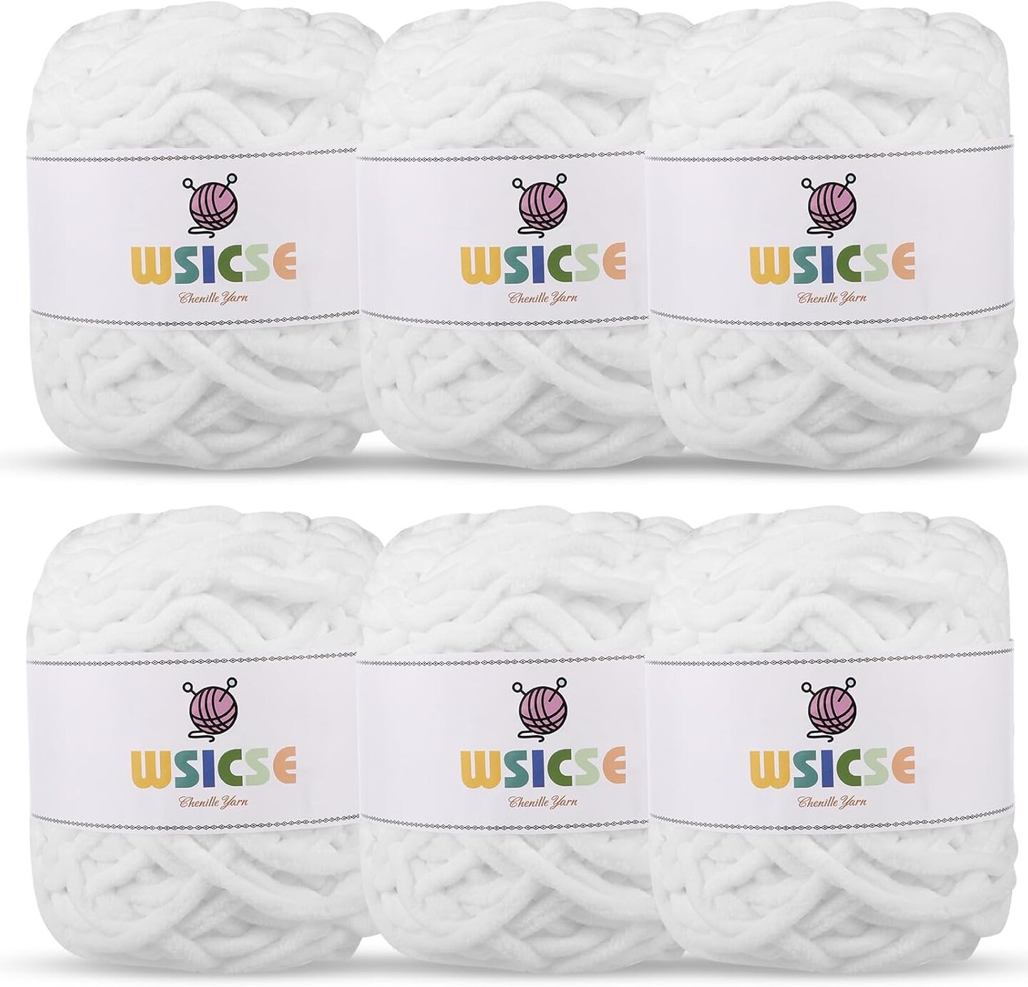 330 Yards - 6 Pack Chenille Fluffy Yarn(White)