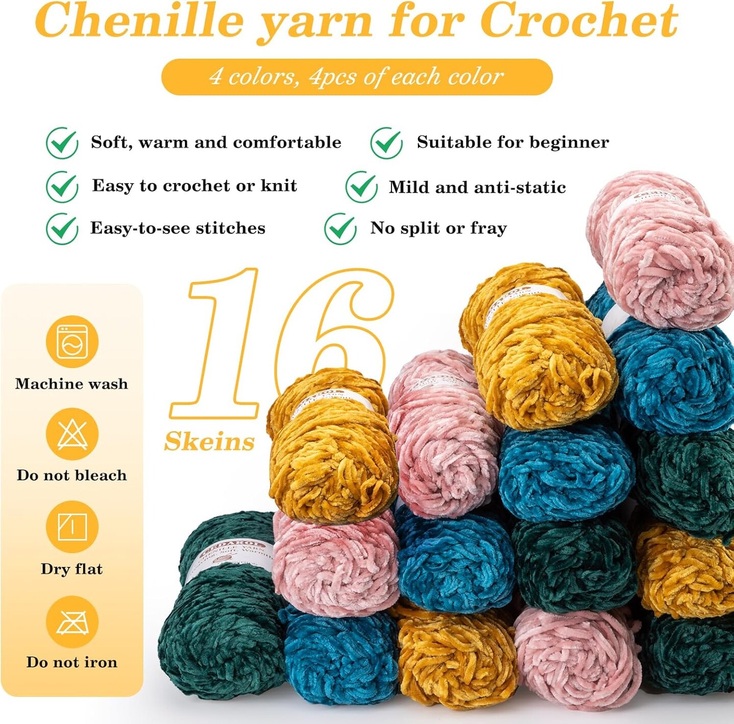 4 * 3.5oz/100g Chenille Yarn for Crocheting(Pink)
