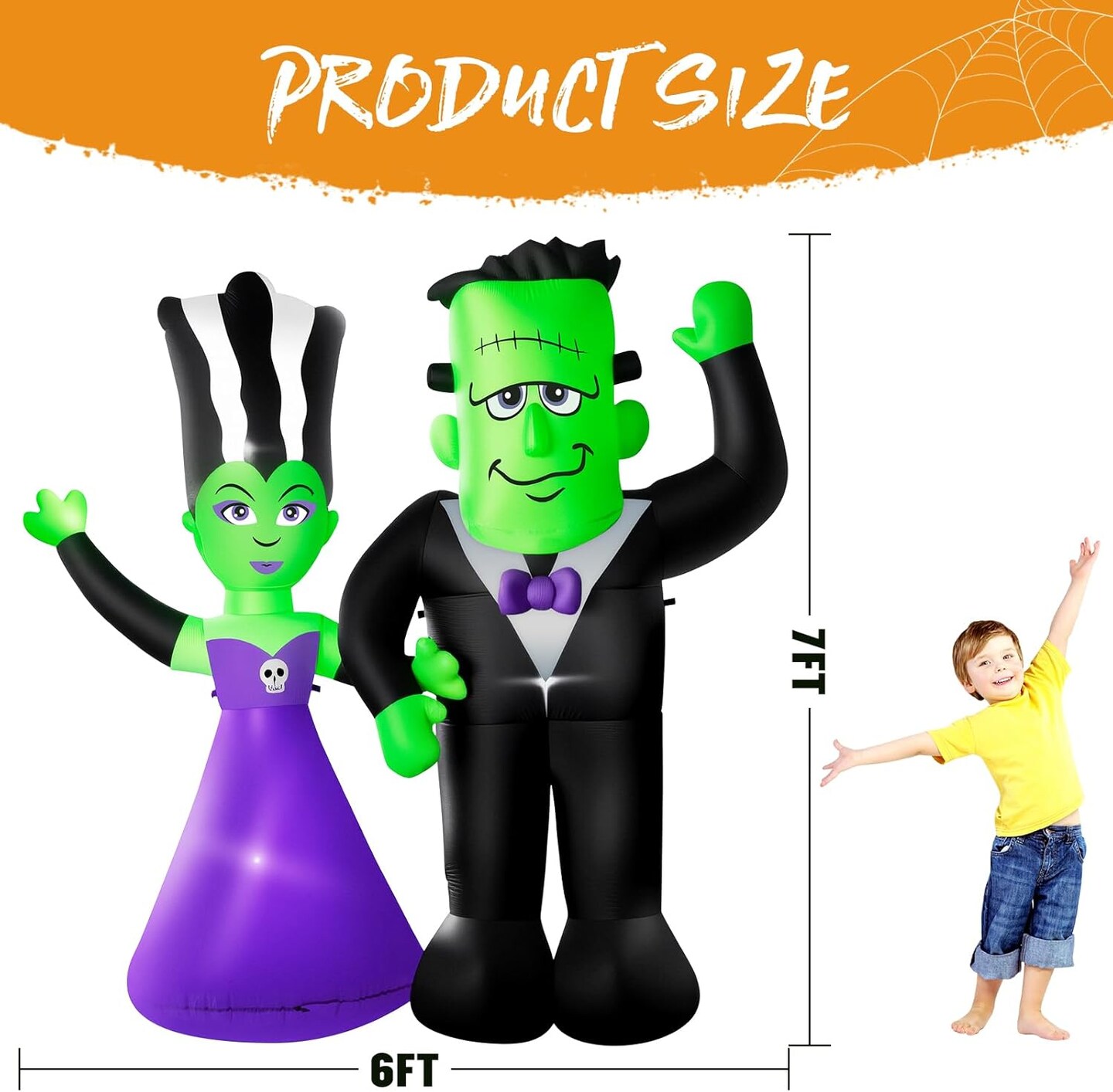 Halloween Inflatables - 7FT Ghost Couple with Built-in LED Lights