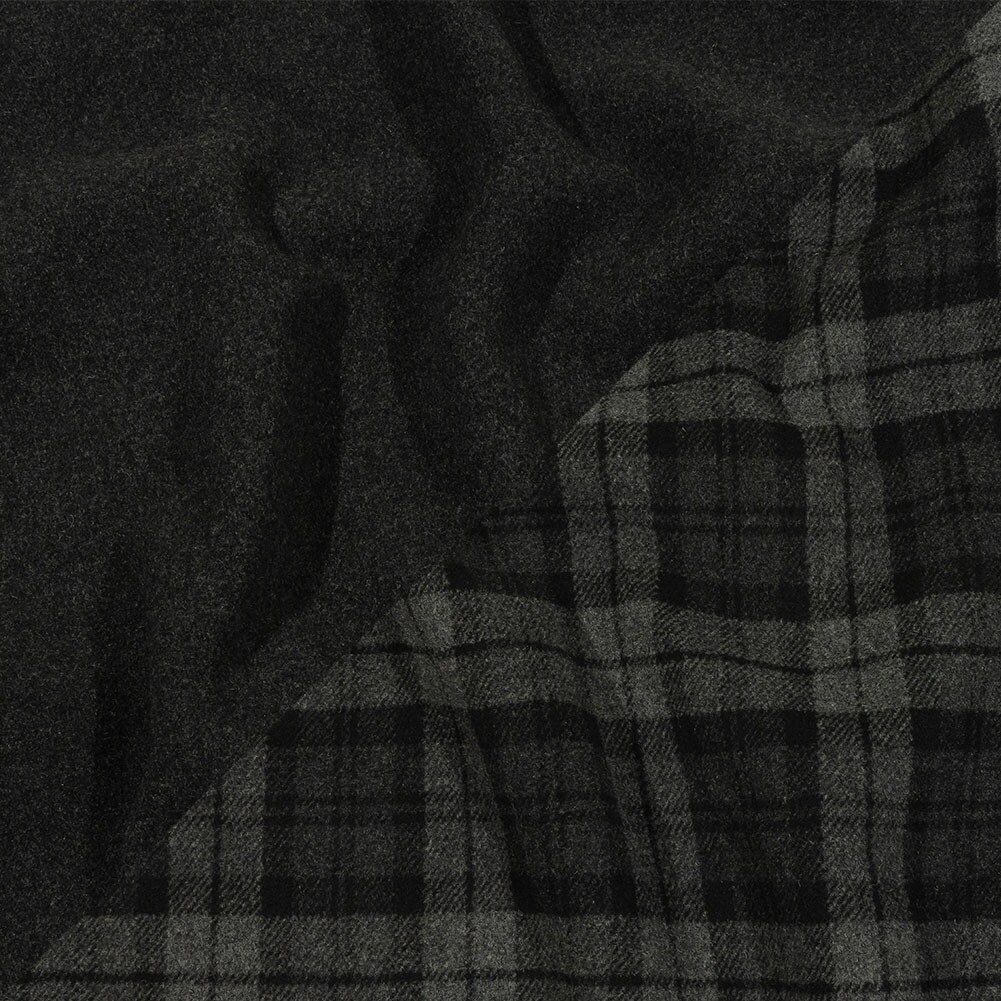 1 Yard Balenciaga Italian Black and Raven Tartan Cashmere and Wool Blend Double Cloth Coating 64’’ Width