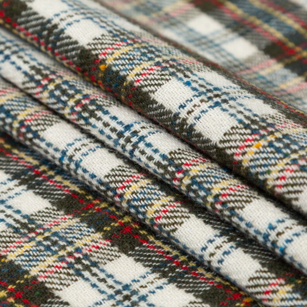1 Yard Italian Antique Gold Forest Teal and Oatmeal Plaid Wool Twill Coating 61 inch Width