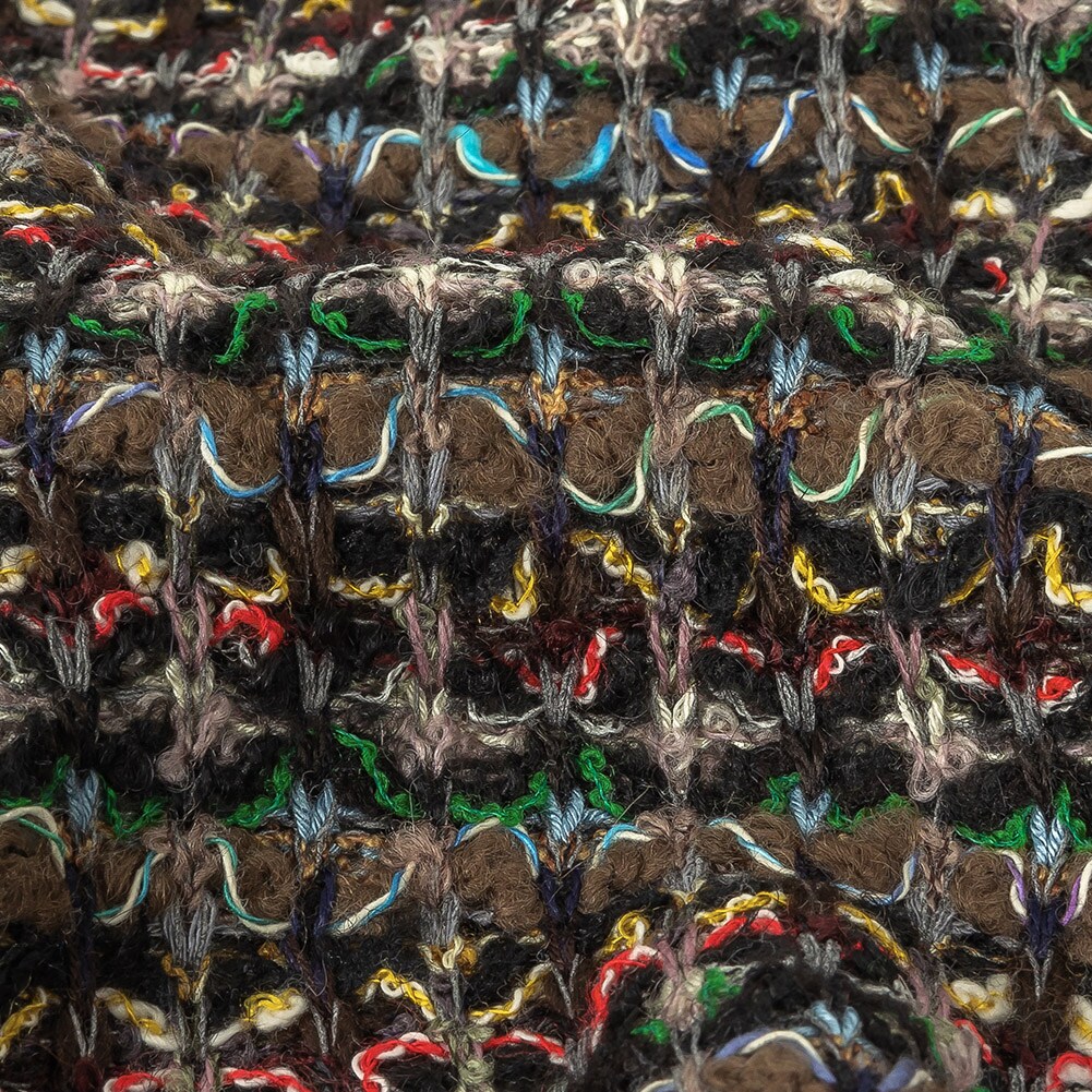 1 Yard Italian Army Green Yellow and Hot Pink Striped Boucled Wool Sweater Knit 58 inch Width