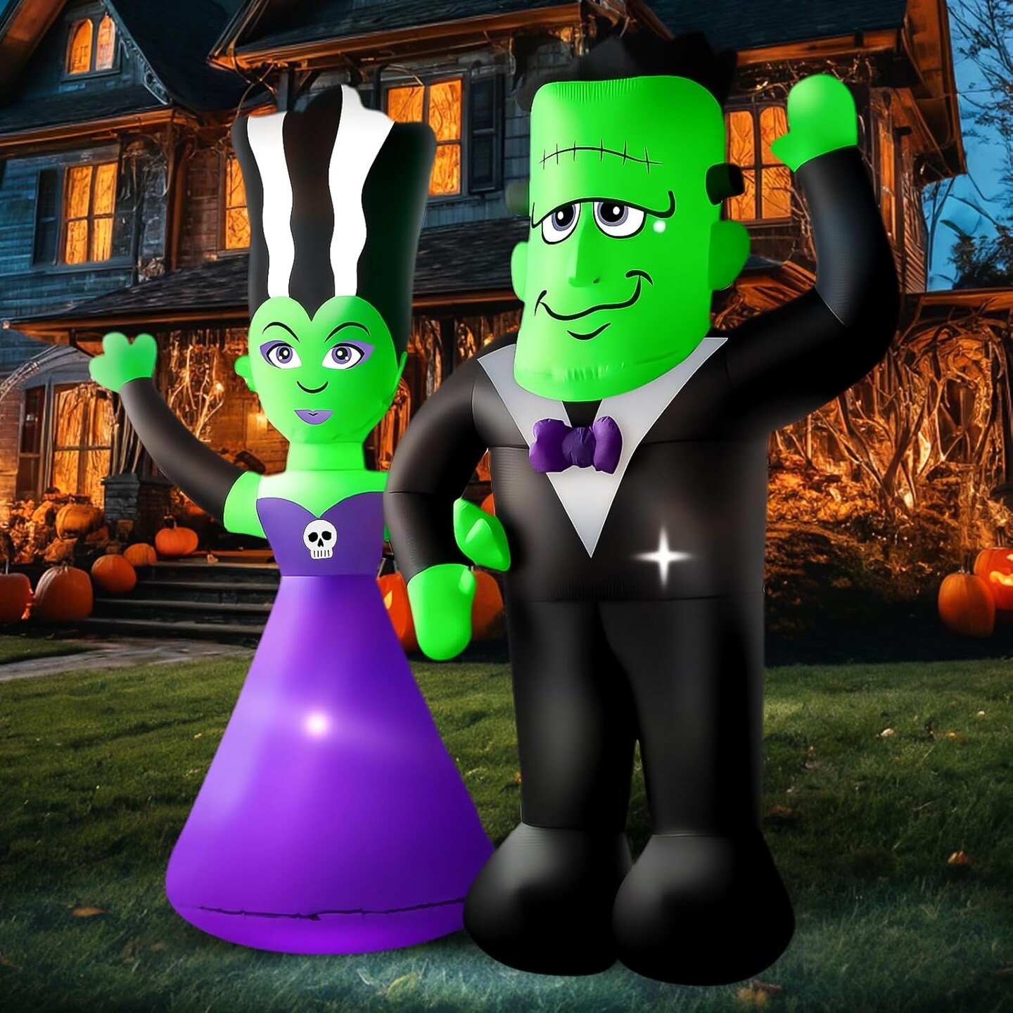 Halloween Inflatables - 7FT Ghost Couple with Built-in LED Lights