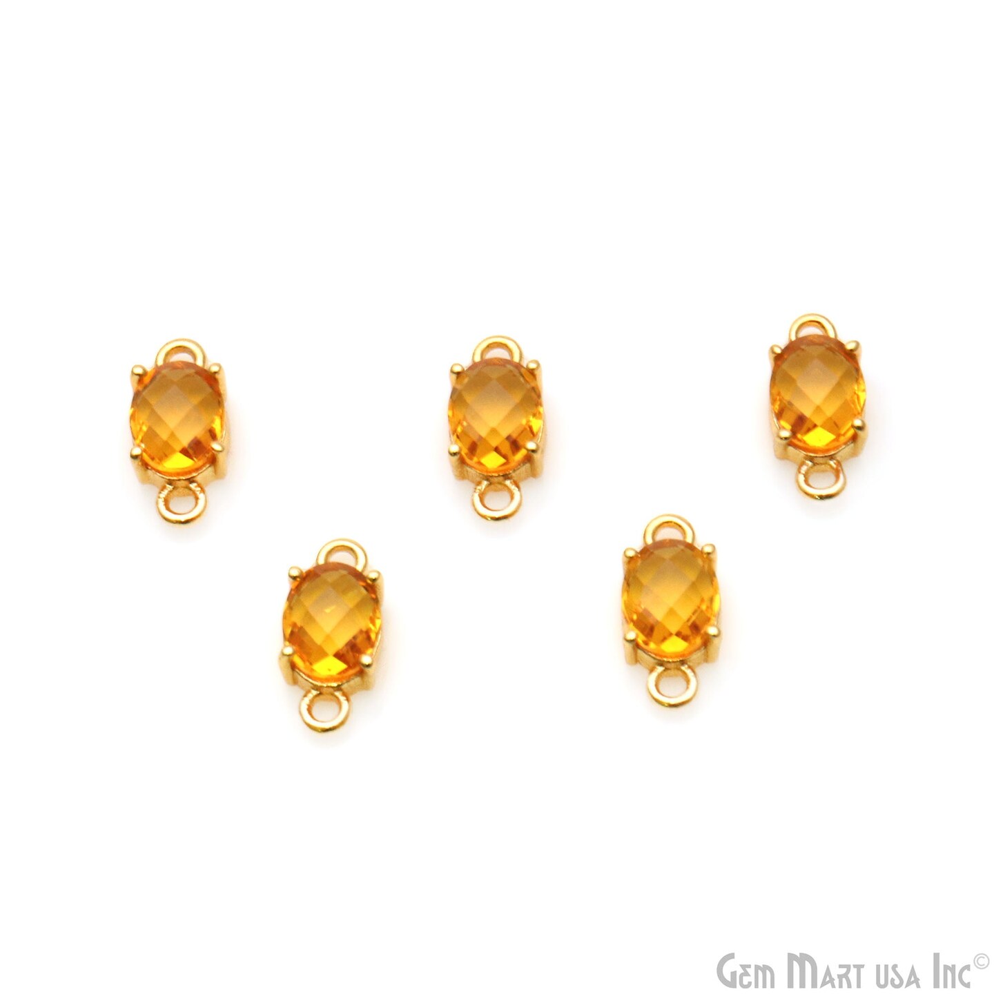 Gemstone Bracelet Charm, Oval 6x8mm Prong Setting, Gold Plated Double Bail, Connector Pendant, GemMartUSA (50310)