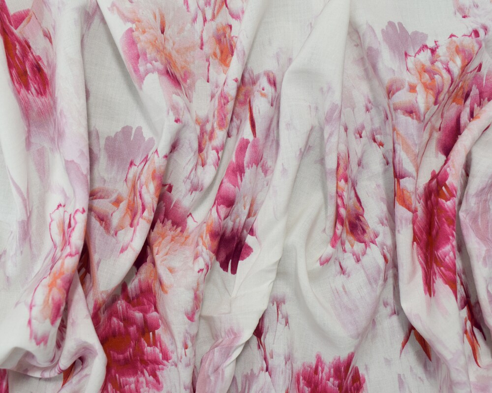 Pink-Orange-Multi Cotton-Rayon Floral Printed Lawn Woven Fabric By the Yard