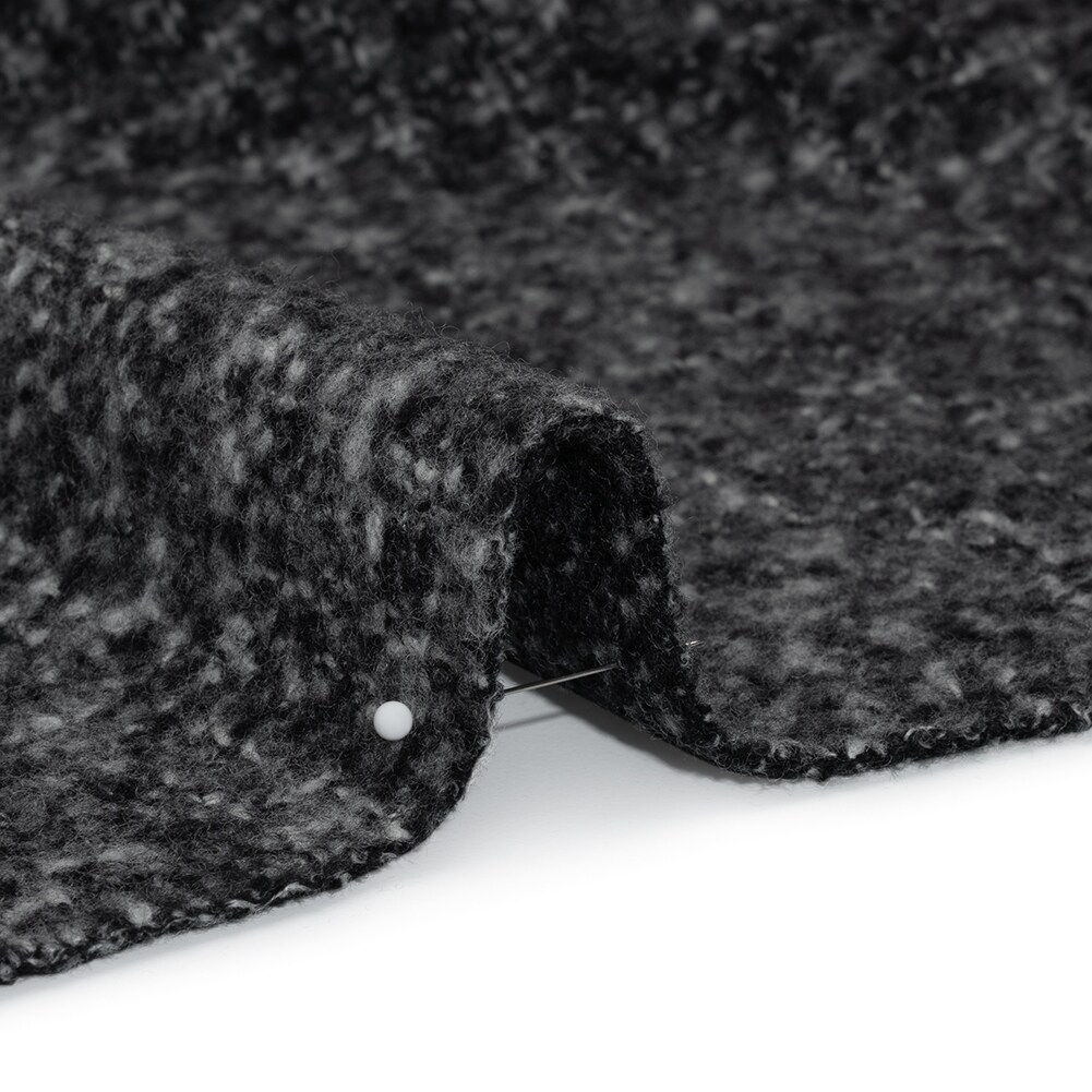 1 Yard Plush Brushed Wool and Alpaca Boucle Coating Made in Italy - Black and White Heathered &#x2013; Deadstock 60&#x2019;&#x2019; Width