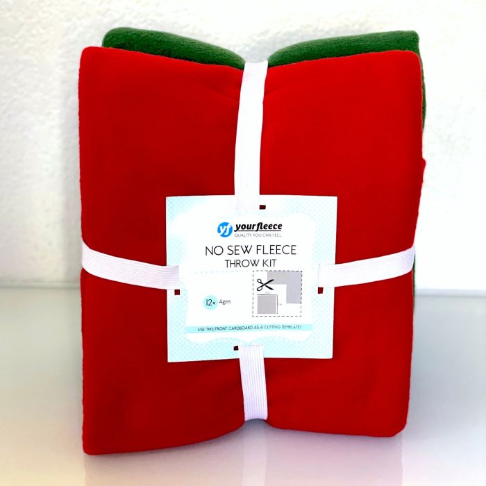 Christmas Solid Fleece No-Sew Throw Kit - Red/Forest Green (50x60)