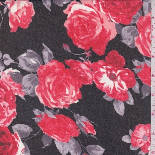 Black/Ruby Rose Crepe Georgette Fabric By the Yard