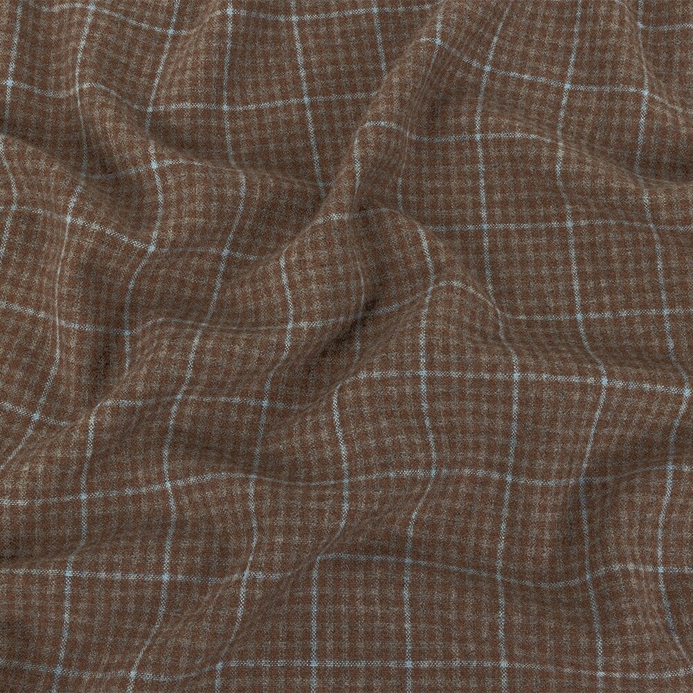 1 Yard Italian Beige and Blue Plaid Super 100 Wool and Cashmere Suiting 58’’ Width