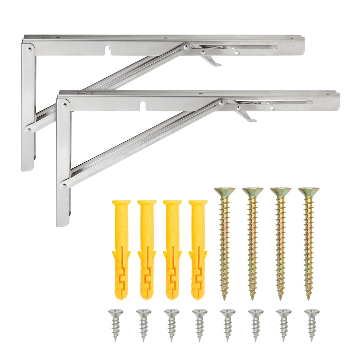 2 Pack Folding Shelf L Brackets, 14 x 6.5 Inches Collapsible Hardware with Locking Hinge for Home, Garage Shelves, Holds 140lbs