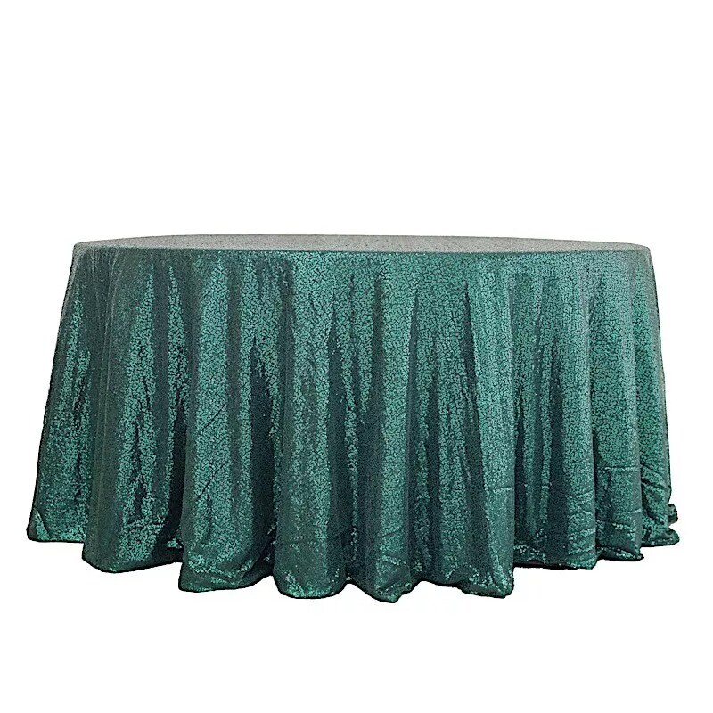 Hunter Green Sequined 120" ROUND TABLECLOTH Designer Wedding Catering Linens