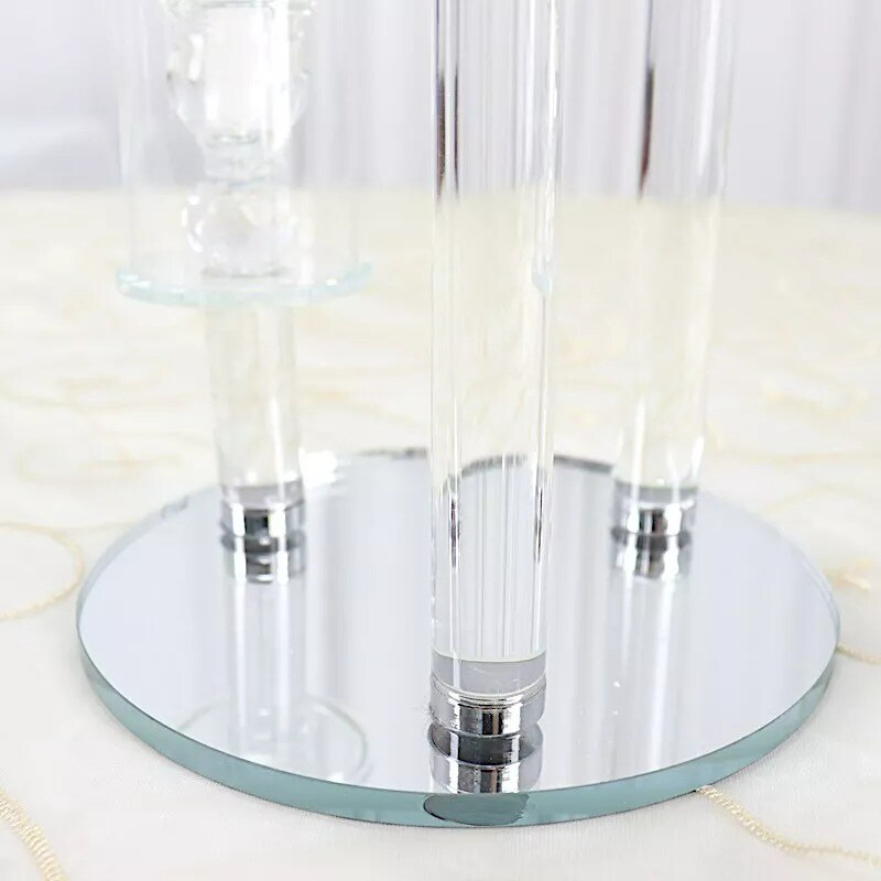 23&#x22; Clear 3 Arm Crystal Glass Round Candelabra Taper Candle Holder Party Events