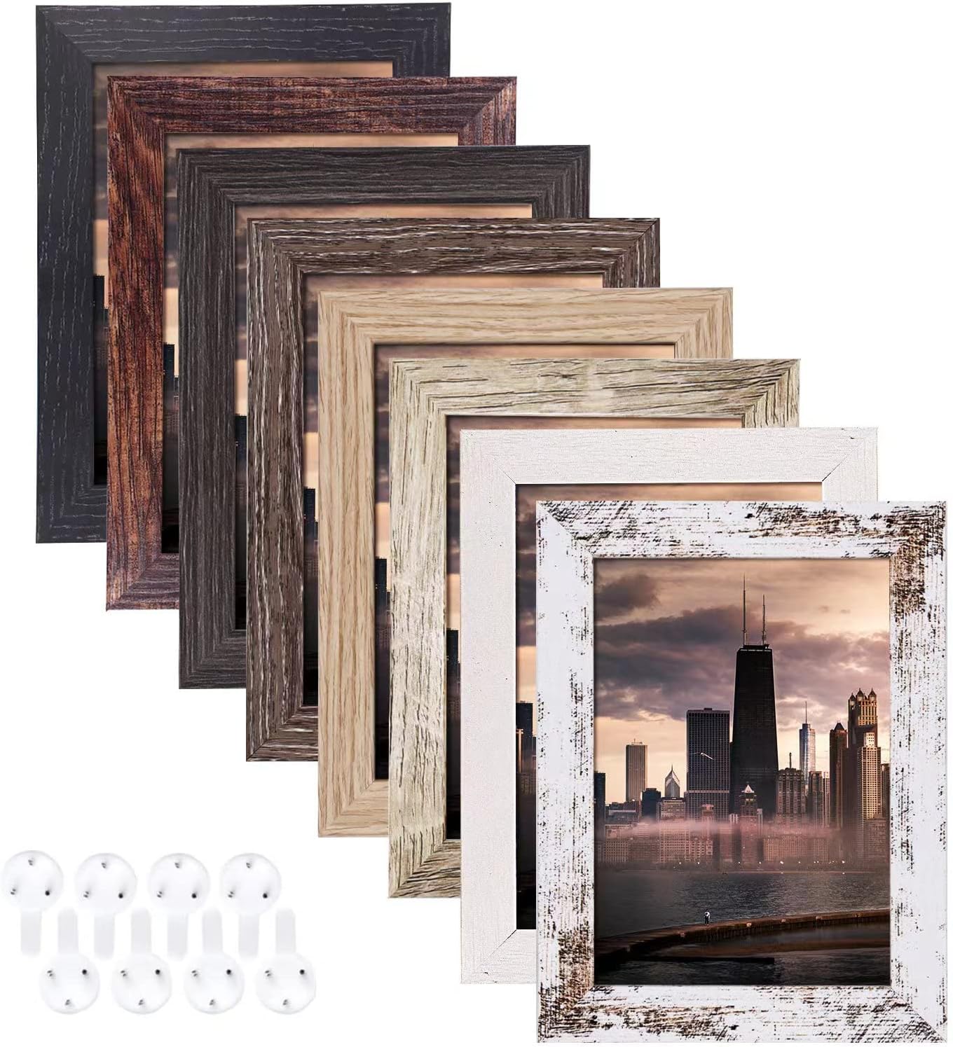 Set of 8 5x7 Picture Frames - Rustic Picture Frames Multi Wood Color