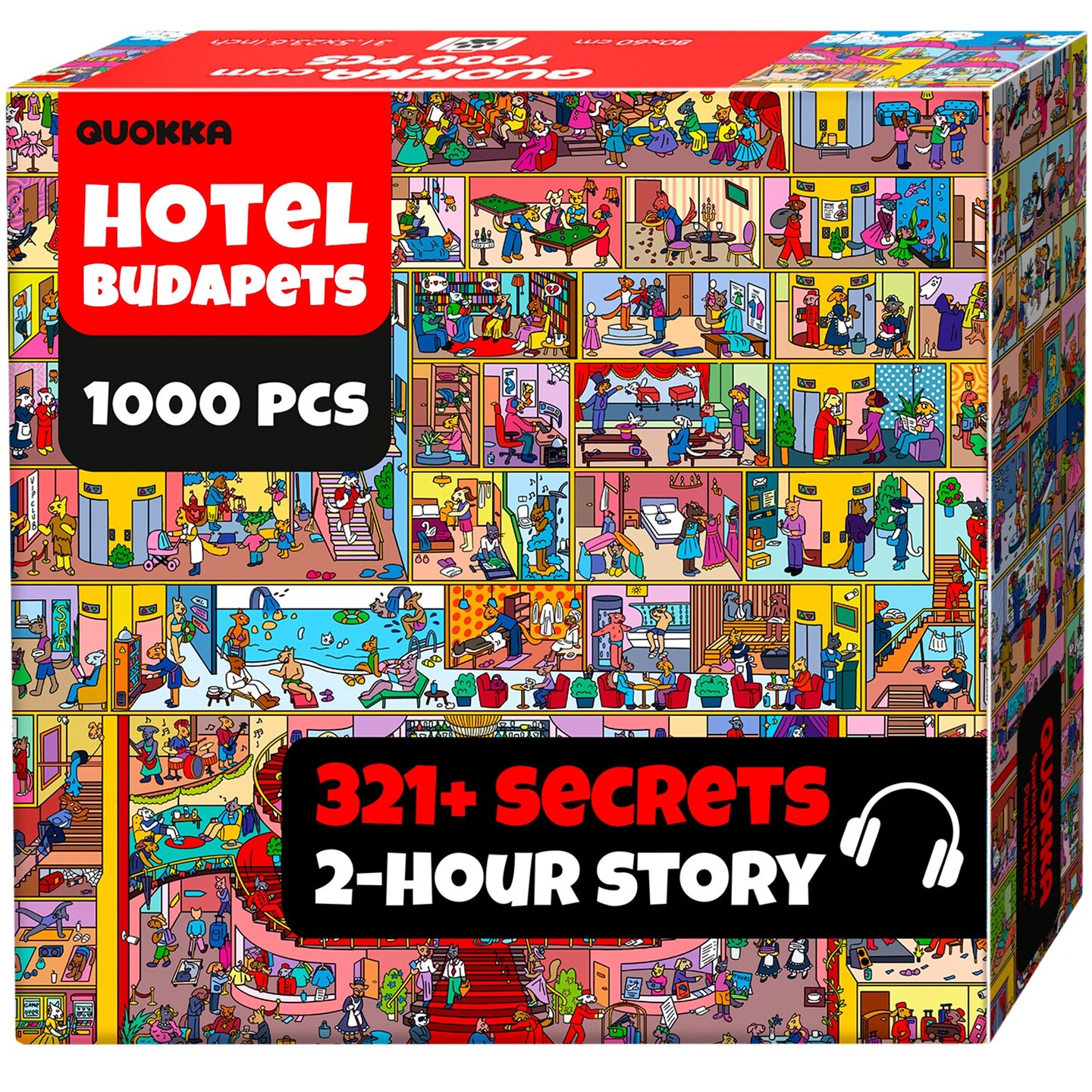 QUOKKA 1000 Piece Puzzle for Adults and Teens &#x2013; Hotel Wildeluxe Adult Jigsaw Puzzles with Hidden Secrets &#x26; Audio Story