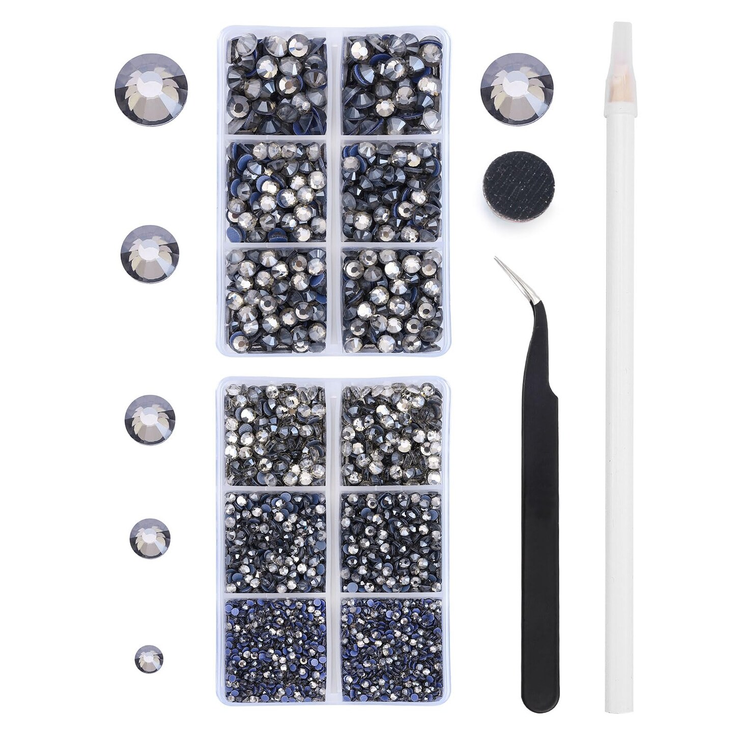 MEIBITE 6796PCS Grey Diamond Hotfix Rhinestones Crystal Stones Glass for Fabric Clothes Shirts Sparkly Flat Back Round with Tweezers and Picking Pen (SS6~SS30 Set)