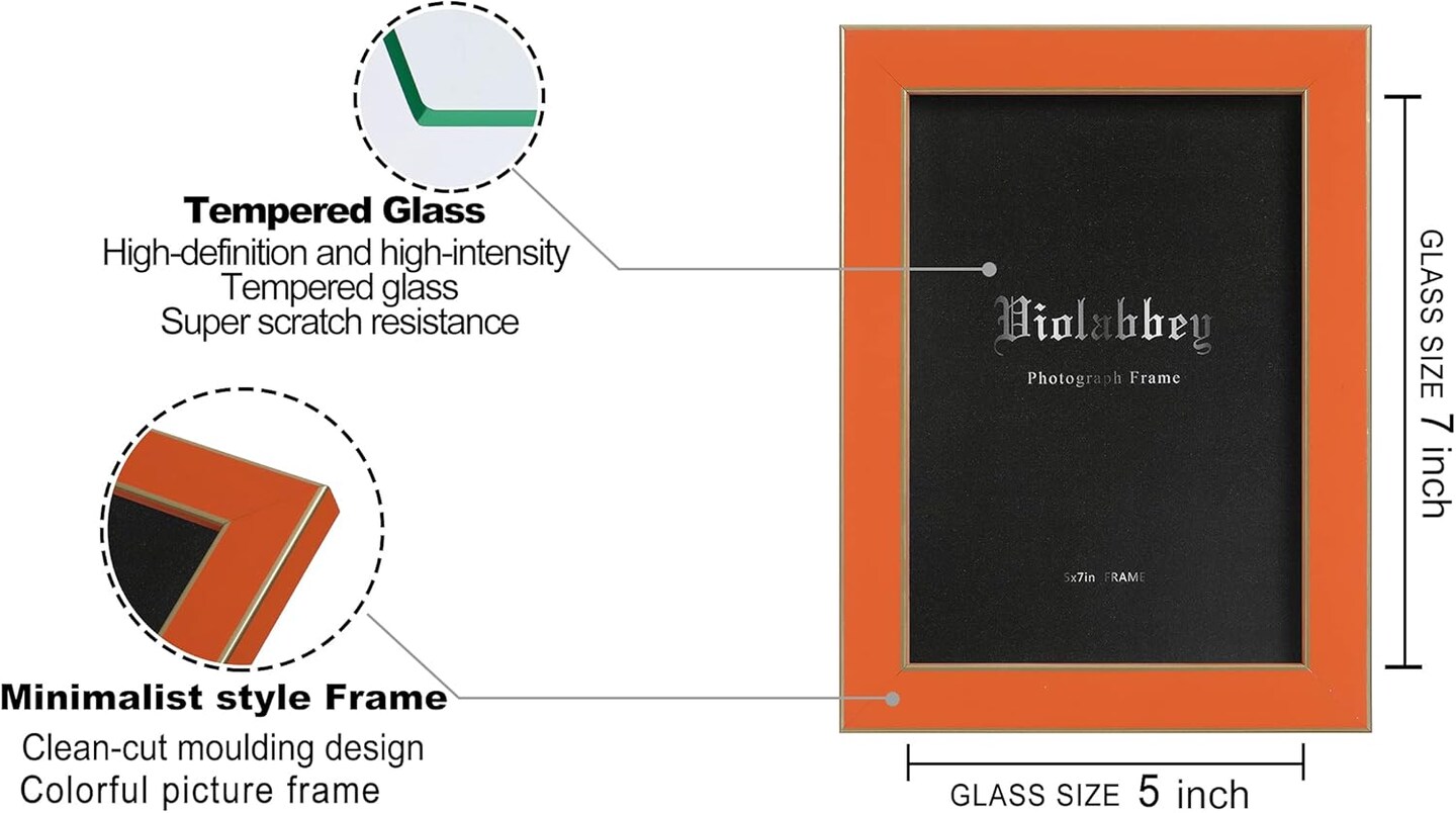 5x7 Picture Frames Set of 4, Colorful Photo Frame of Modern Style (Blue+light blue+orange+apricot)7"L x 5"W