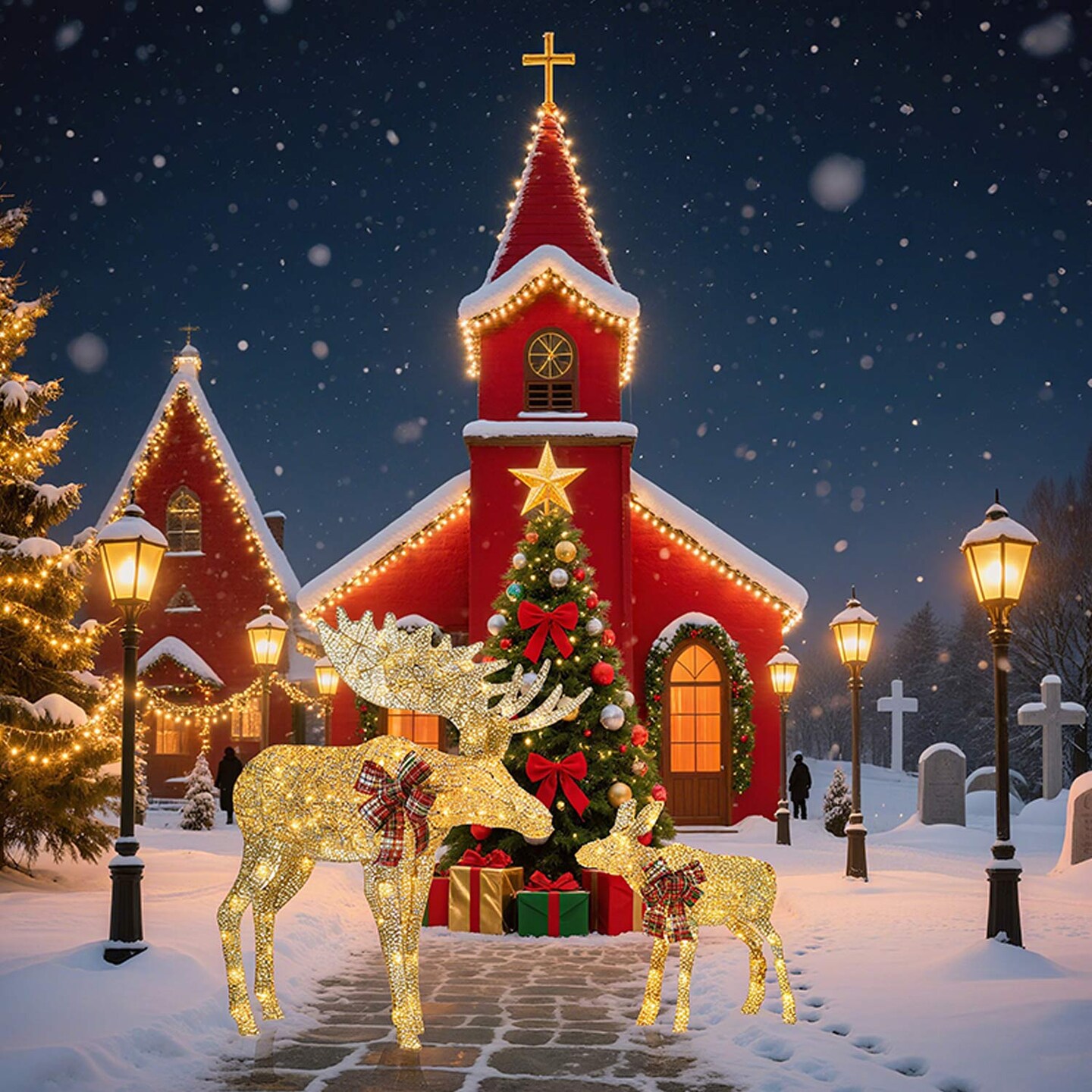 Champagne Cotton Rope Reindeer with LED Lights Holiday Decoration 42&#x22; H &#x26; 22&#x22; H
