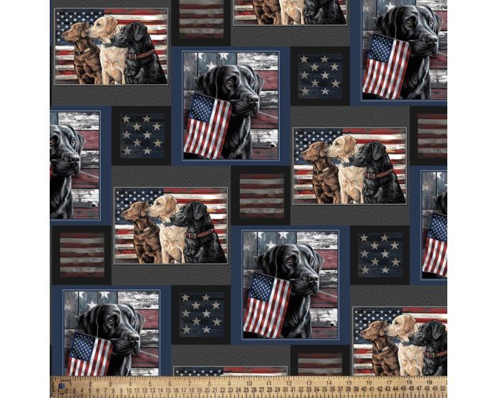 Dogs and American Flags Cotton Print Fabric | By the Yard | Sewing and Crafting | 44 inches wide