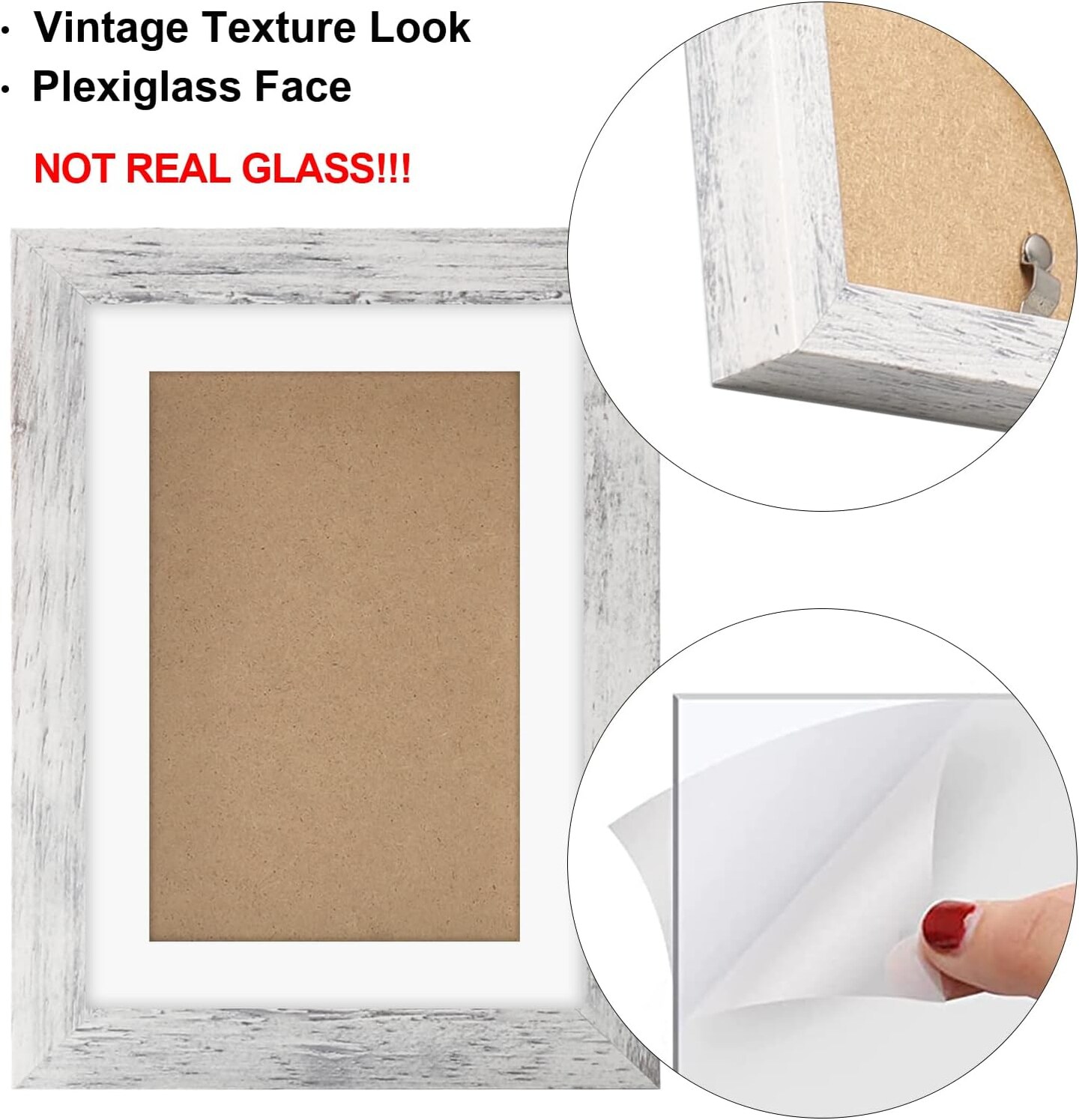 5x7 Picture Frames Set of 4 Distressed White Wood Grain Photo Frame(Distressed White)9.57 x 6.65 x 3.23