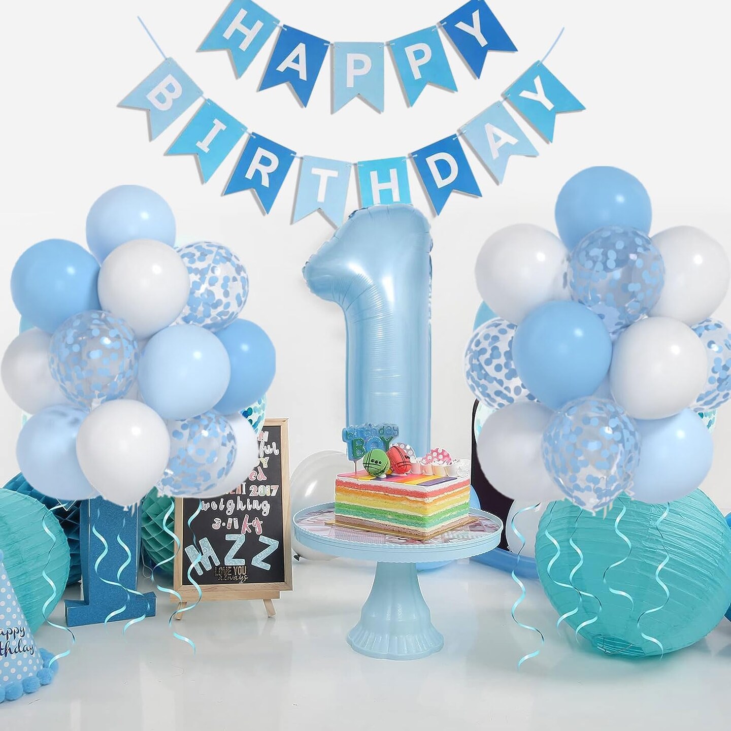 Baby Blue White Balloons And 40inch 1 Balloon (Blue)