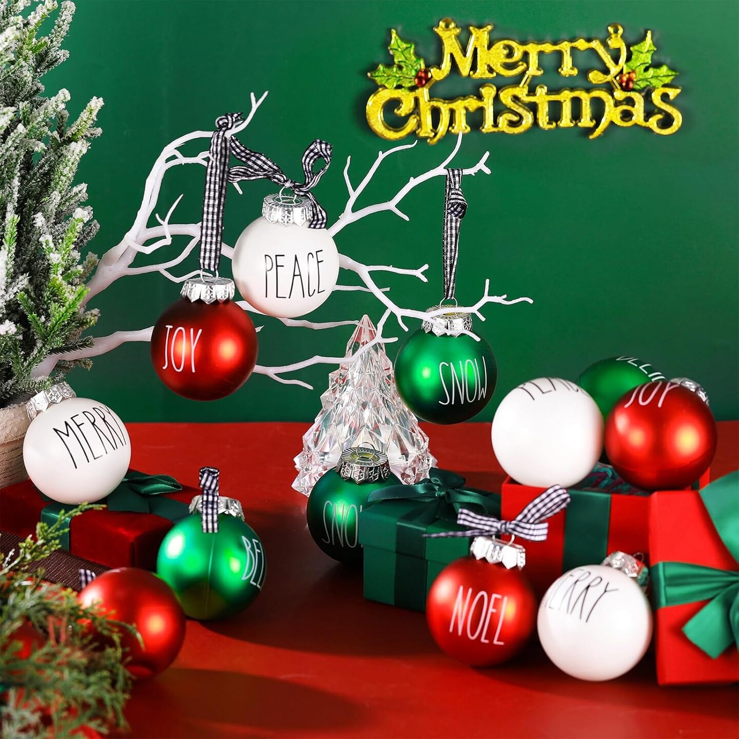 12 Pcs Christmas Ball Ornaments - 2.4 Inch (Red Green White)