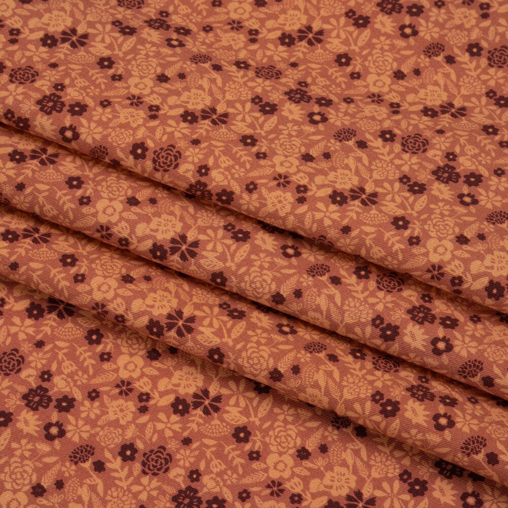 1 Yard Stretch Cotton Twill Rose, Beige and Maroon Floral Fabric