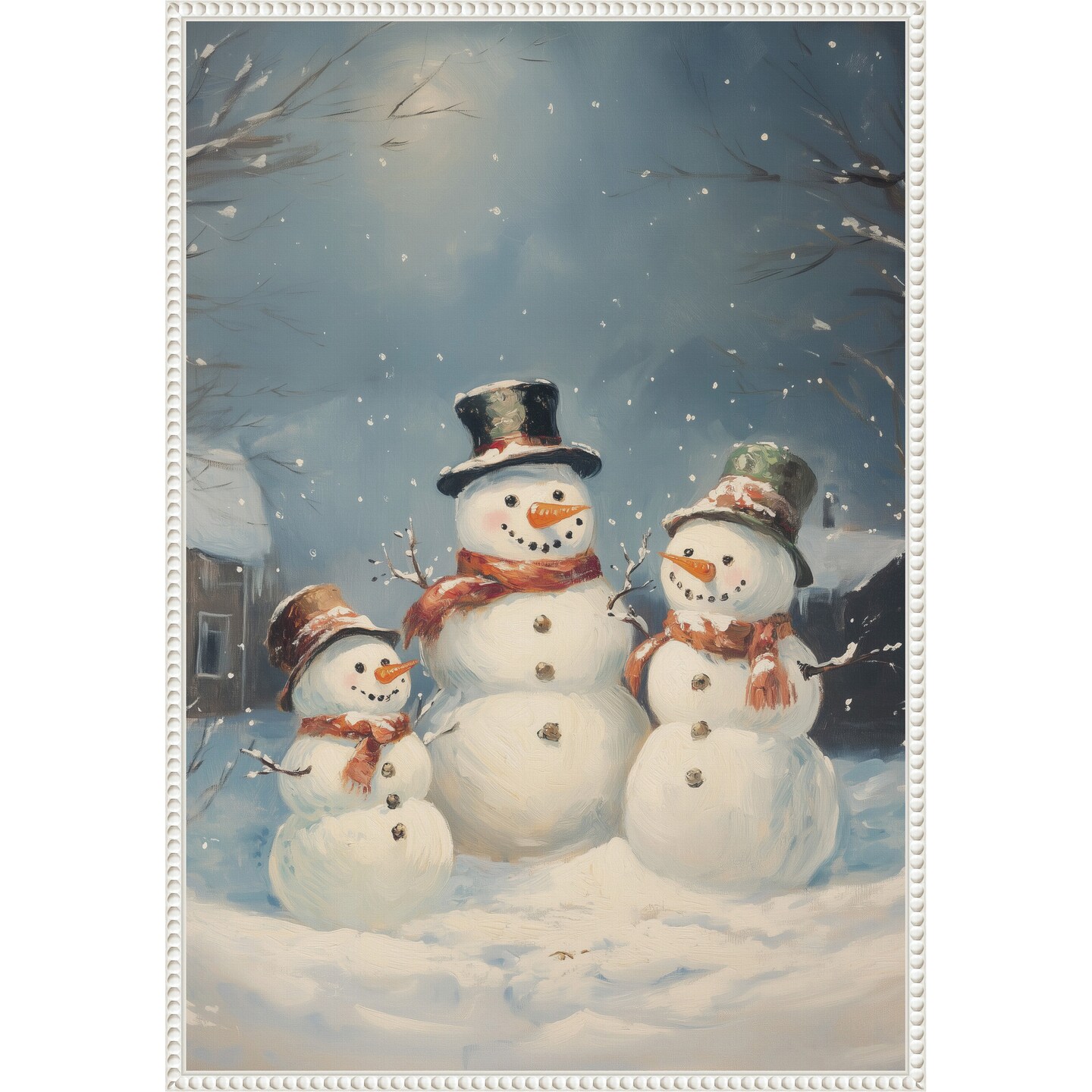 Snowman Family by Melloi Art Prints 23-in. W x 33-in. H. Canvas Wall Art Print Framed