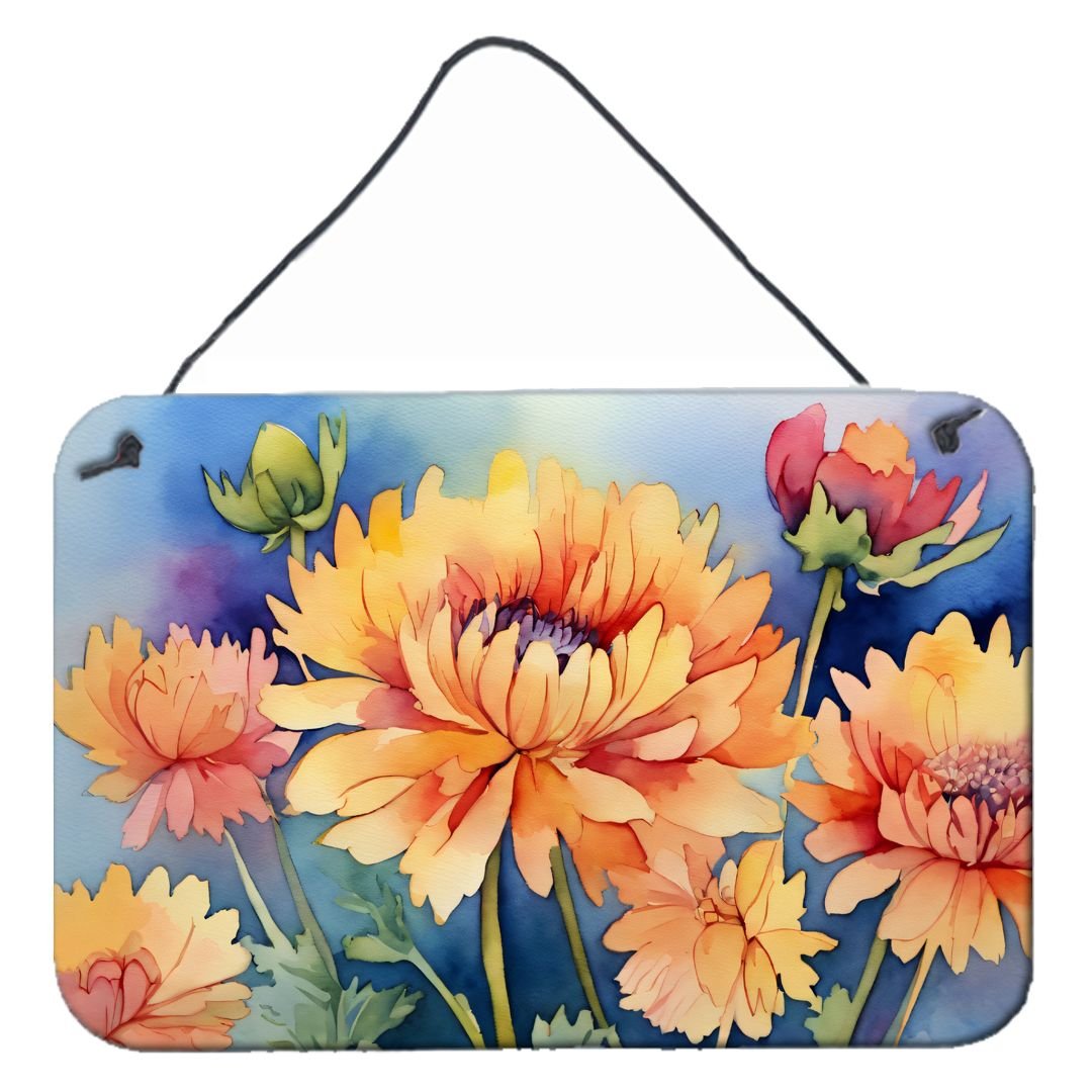 Edge Collections - 8" x 12" - Multicolor - Chrysanthemums Wall or Door Hanging Aluminum Print - 1 Piece